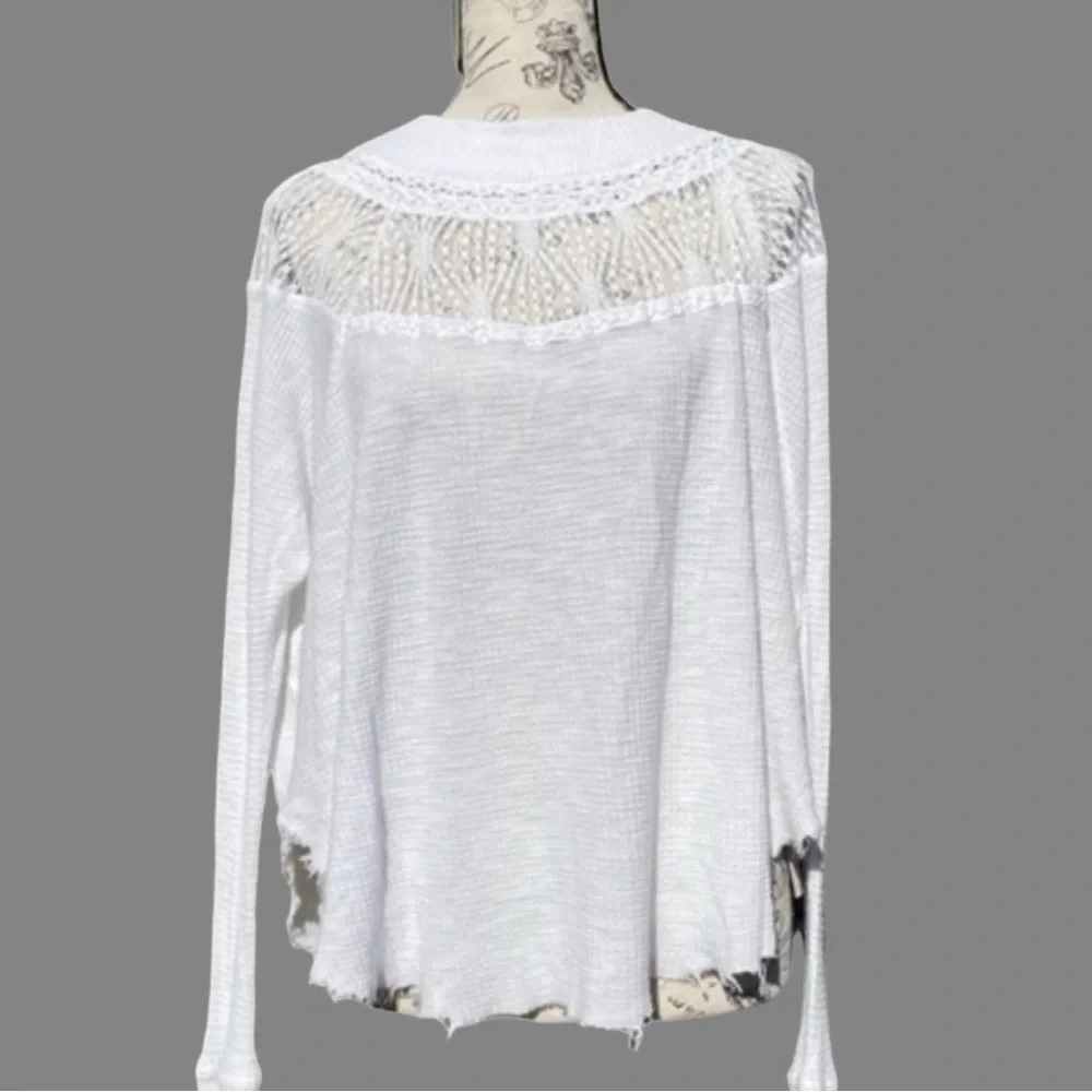 Free People White, Waffle, Raw Hem Top